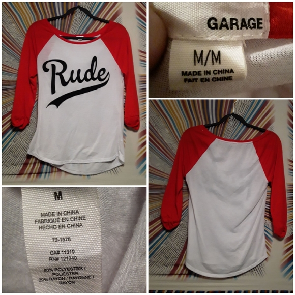 Garage Womens Medium Teeshirt with "Rude" Print